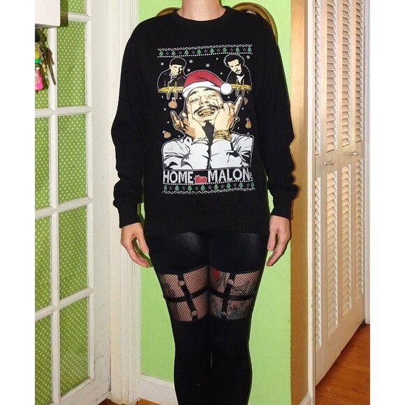 Post Malone Black Ugly Christmas Sweatshirt M Home Malone - Picture 1 of 11